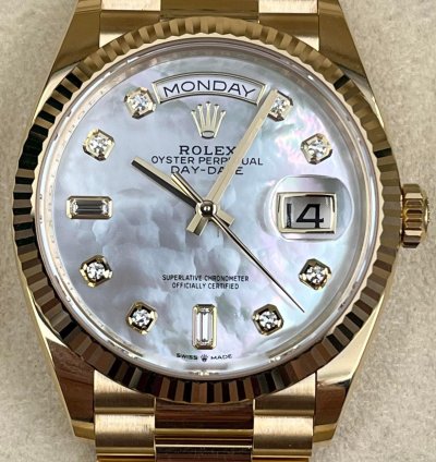Rolex Day-date 36 36mm Mother Of Pearl Dial Yellow Gold Bracelet 128238 Unworn 2023