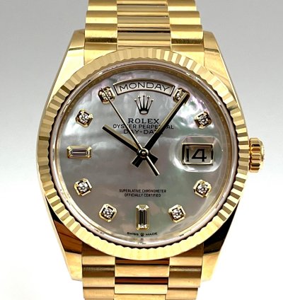 Rolex Day-date 36 36mm Mother Of Pearl Dial Yellow Gold Bracelet 128238 Unworn 2023