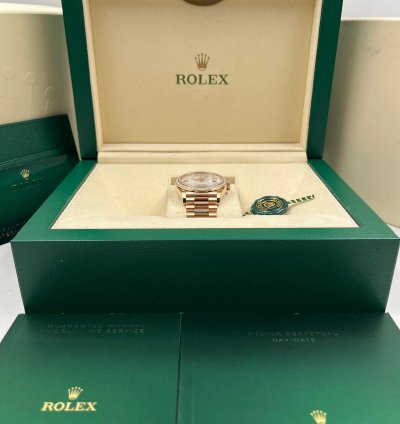 Rolex Day-date 36 36mm Mother Of Pearl Diamond Dial Rose Gold Bracelet 128345rbr Unworn 2022