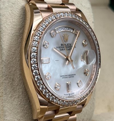 Rolex Day-date 36 36mm Mother Of Pearl Diamond Dial Rose Gold Bracelet 128345rbr Unworn 2022