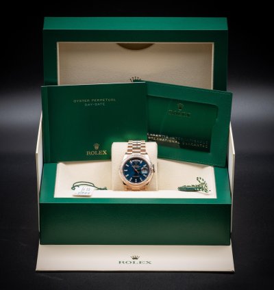 Rolex Day-date 36 36mm New Release Blue Baguette Dial Rose Gold