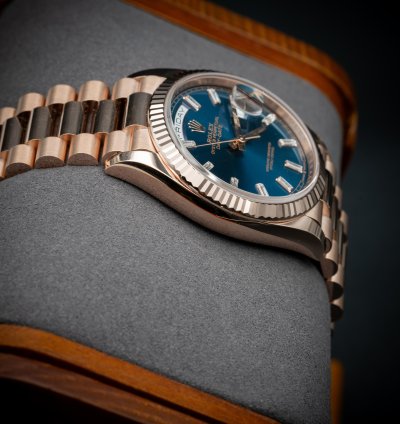 Rolex Day-date 36 36mm New Release Blue Baguette Dial Rose Gold