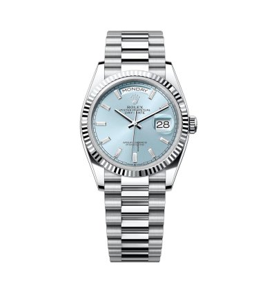 Rolex Day-date 36 36mm Platinum President Fluted Bezel Ice-blue Diamond Dial