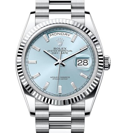 Rolex Day-date 36 36mm Platinum President Fluted Bezel Ice-blue Diamond Dial