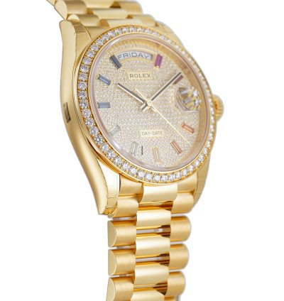 Rolex Day-date 36 36mm President 18k Yellow Gold Diamond Bezel Diamond Pav Rainbow Dial