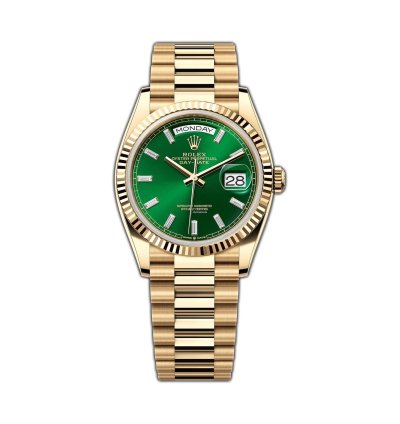 Rolex Day-date 36 36mm President 18k Yellow Gold Green Baguette Diamond Dial