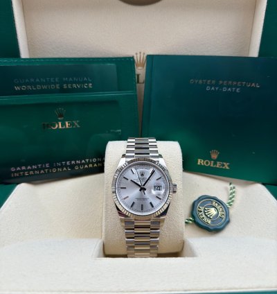 Rolex Day-date 36 36mm Silver Index Dial White Gold Bracelet 128239 Unworn 2022