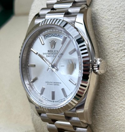 Rolex Day-date 36 36mm Silver Index Dial White Gold Bracelet 128239 Unworn 2022