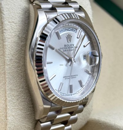Rolex Day-date 36 36mm Silver Index Dial White Gold Bracelet 128239 Unworn 2022