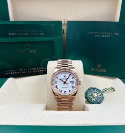 Rolex Day-date 36 36mm White Roman Dial Rose Gold Bracelet 128235 Unworn 2024