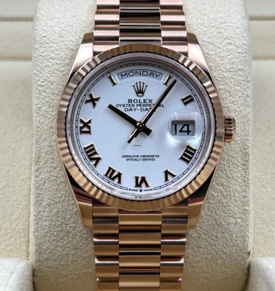 Rolex Day-date 36 36mm White Roman Dial Rose Gold Bracelet 128235 Unworn 2024