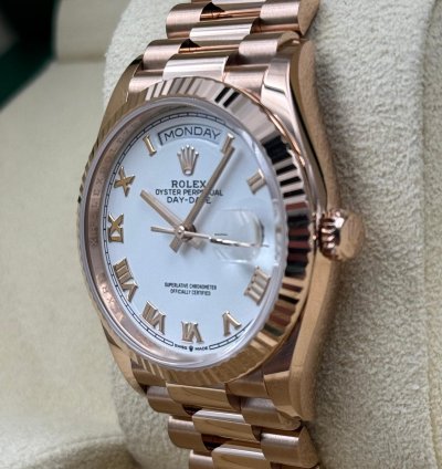 Rolex Day-date 36 36mm White Roman Dial Rose Gold Bracelet 128235 Unworn 2024
