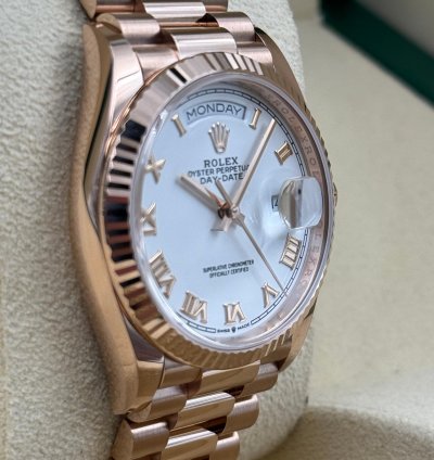 Rolex Day-date 36 36mm White Roman Dial Rose Gold Bracelet 128235 Unworn 2024