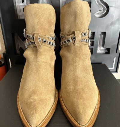 Nib Amiri Tan Jodphur Conch Suede Boots Studs Size 8 41