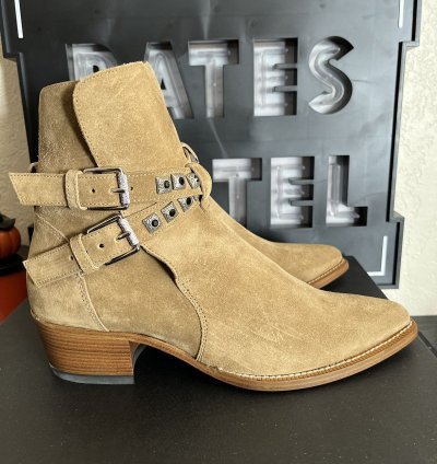Nib Amiri Tan Jodphur Conch Suede Boots Studs Size 8 41