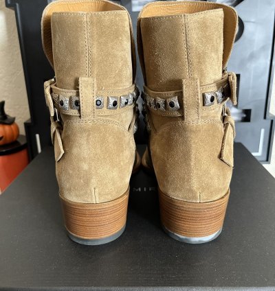 Nib Amiri Tan Jodphur Conch Suede Boots Studs Size 8 41