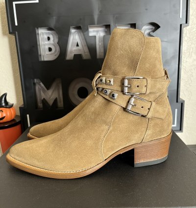 Nib Amiri Tan Jodphur Conch Suede Boots Studs Size 8 41