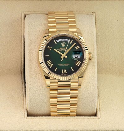 Rolex Day-date 36 36mm Yellow Gold 128238 Green Ombre Roman