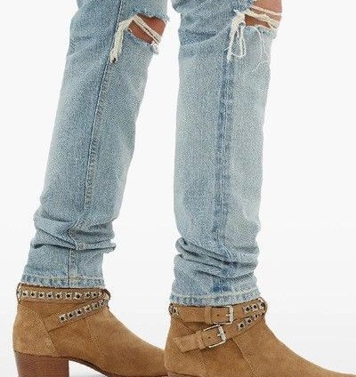 Nib Amiri Tan Jodphur Conch Suede Boots Studs Size 8 41