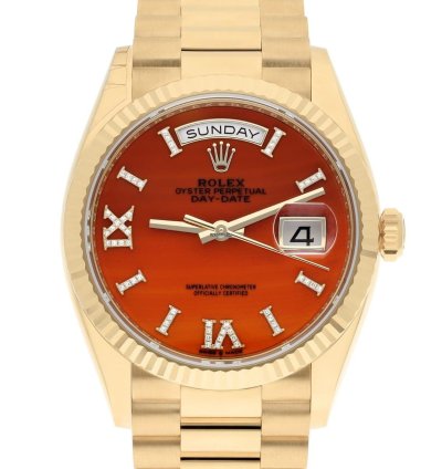 Rolex Day-date 36 36mm Yellow Gold Carnelian Roman Diamond Dial 128238 Presidential