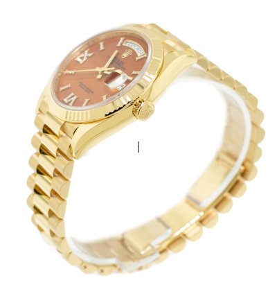 Rolex Day-date 36 36mm Yellow Gold Carnelian Roman Diamond Dial Fluted Bezel 128238
