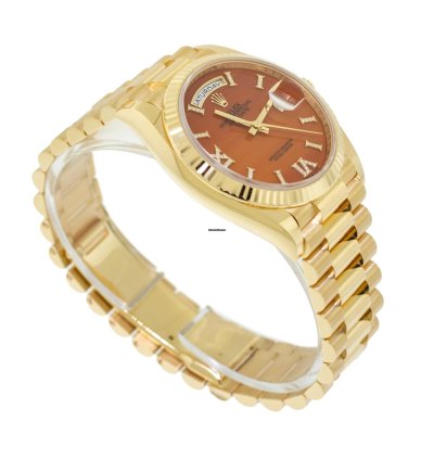 Rolex Day-date 36 36mm Yellow Gold Carnelian Roman Diamond Dial Fluted Bezel 128238