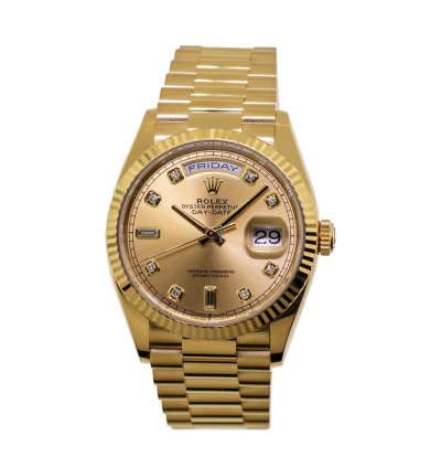 Rolex Day-date 36 36mm Yellow Gold Champagne Diamond Dial Fluted Bezel 128238