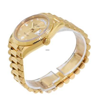 Rolex Day-date 36 36mm Yellow Gold Champagne Diamond Dial Fluted Bezel 128238