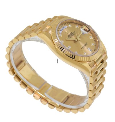 Rolex Day-date 36 36mm Yellow Gold Champagne Diamond Dial Fluted Bezel 128238