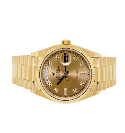 Rolex Day-date 36 36mm Yellow Gold Champagne Diamond Dial Fluted Bezel 128238
