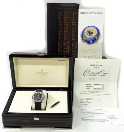 Patek Philippe Aquanaut Travel Time 5164a-001 Stainless Steel With Black Rubber Watch Black Dial 2013