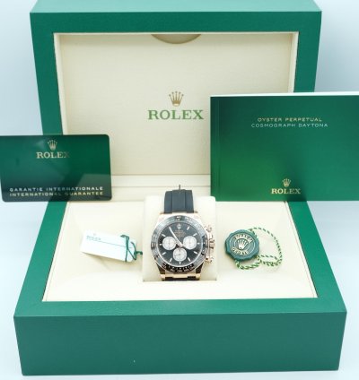 Rolex Daytona 126515ln Cosmograph Daytona 18k Rose Gold Oysterflex Black Dial Complete Set 2024