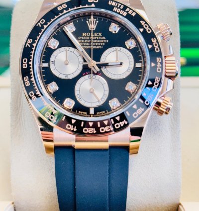 Rolex Daytona 126515ln Rose Gold Oysterflex Factory Black Diamond Dial Unworn Box And Papers