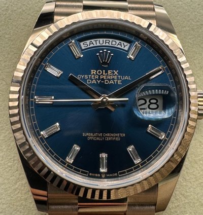 Rolex Day-date 36 Blue-green Diamond Baguette Dial Unworn