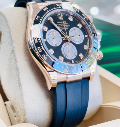 Rolex Daytona 126515ln Rose Gold Oysterflex Factory Black Diamond Dial Unworn Box And Papers