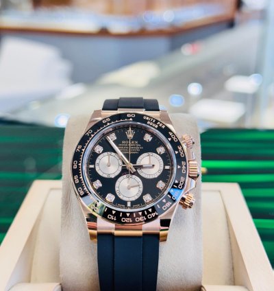 Rolex Daytona 126515ln Rose Gold Oysterflex Factory Black Diamond Dial Unworn Box And Papers