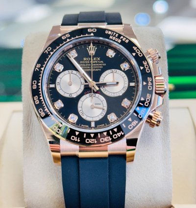 Rolex Daytona 126515ln Rose Gold Oysterflex Factory Black Diamond Dial Unworn Box And Papers