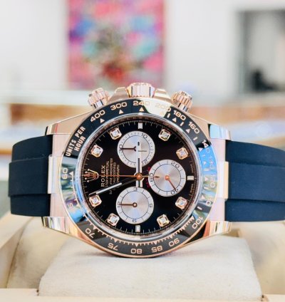 Rolex Daytona 126515ln Rose Gold Oysterflex Factory Black Diamond Dial Unworn Box And Papers