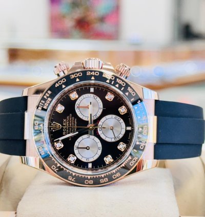 Rolex Daytona 126515ln Rose Gold Oysterflex Factory Black Diamond Dial Unworn Box And Papers