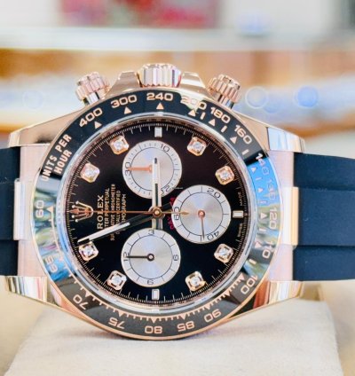 Rolex Daytona 126515ln Rose Gold Oysterflex Factory Black Diamond Dial Unworn Box And Papers