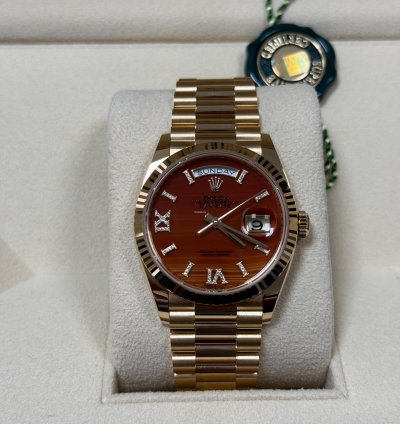 Rolex Day-date 36 Carnelian Stone Dial 2024 Neu Full Set Lagernd On Stock