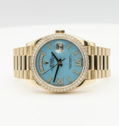 Rolex Day-date 36 Diamond Bezel Turquoise Dial Like New Full Sett 2019