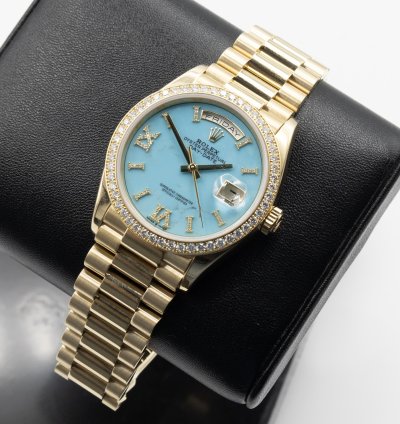 Rolex Day-date 36 Diamond Bezel Turquoise Dial Like New Full Sett 2019