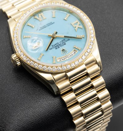 Rolex Day-date 36 Diamond Bezel Turquoise Dial Like New Full Sett 2019