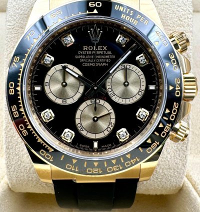 Rolex Daytona 126518ln Yellow Gold Oysterflex Black Diamond Dial Unworn 2024