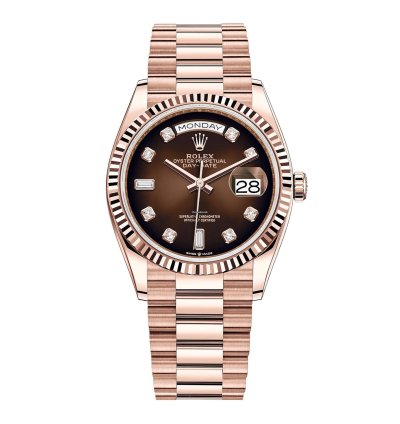 Rolex Day-date 36 Everose Gold Day-date 36 Watch - Fluted Bezel - Brown Diamond Dial 128235