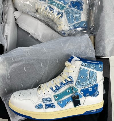 Amiri Skeleton Hi Top Bandana Blue Sneakers