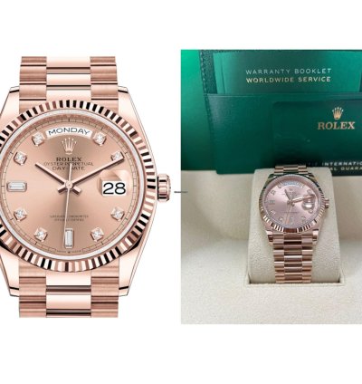 Rolex Day-date 36 Everose Gold Day-date 36 Watch - Fluted Bezel - Ros Diamond Dial - President 128235