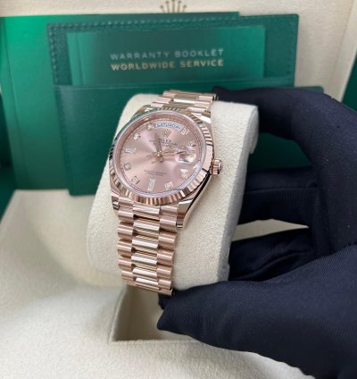 Rolex Day-date 36 Everose Gold Day-date 36 Watch - Fluted Bezel - Ros Diamond Dial - President 128235