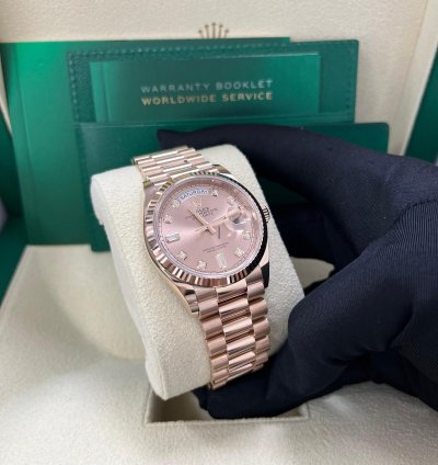 Rolex Day-date 36 Everose Gold Day-date 36 Watch - Fluted Bezel - Ros Diamond Dial - President 128235